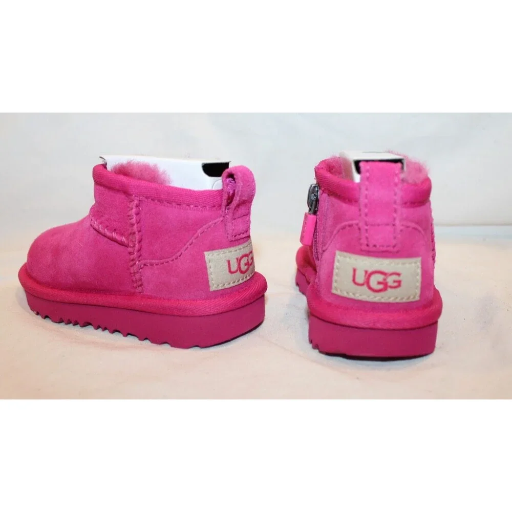 UGG Classic Ultra Mini Zip Suede Shearling Lined Boots Toddler 6 PINK NIB